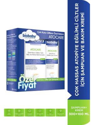 Biobaby Kuru ve Atopik Ciltler İçin Şampuan 300 ml + Çok Kuru Ciltler İçin Krem 100 ml - Özel Fiyat Etiketli - biobaby