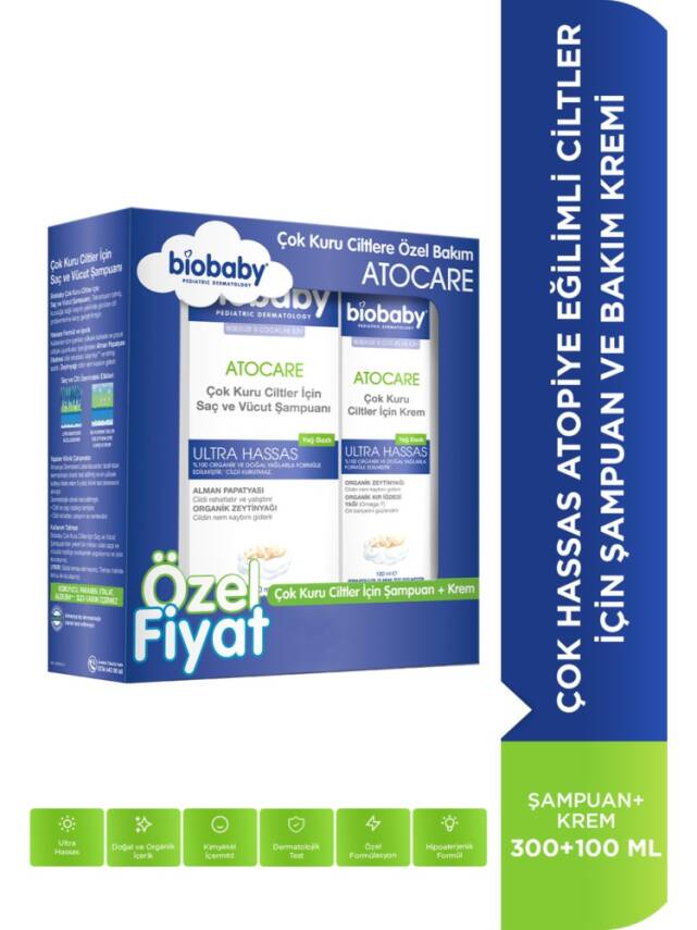 Biobaby Kuru ve Atopik Ciltler İçin Şampuan 300 ml + Çok Kuru Ciltler İçin Krem 100 ml - Özel Fiyat Etiketli - 1