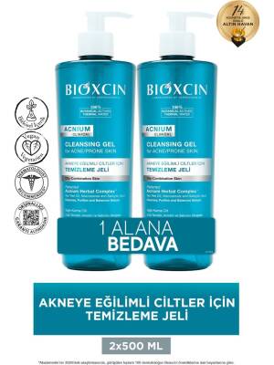 Bioxcin Acnium Yüz Yıkama Jeli Sebium Dengeleyici 500 ml - 1+1 Hediyeli - Bioxcin