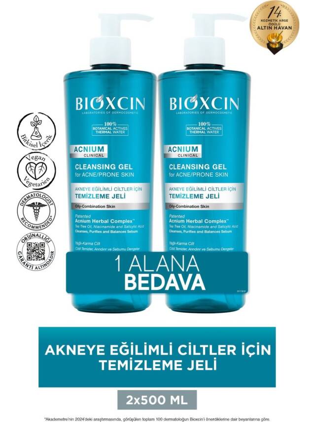 Bioxcin Acnium Yüz Yıkama Jeli Sebium Dengeleyici 500 ml - 1+1 Hediyeli - 1