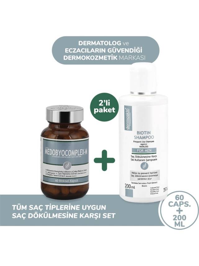 Dermoskin Medobiocomplex-E 60 Kapsül Erkek + Biotin Şampuan 200 ml - 1