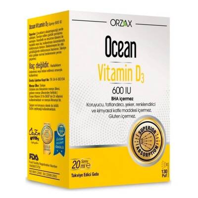 Ocean Vitamin D3 600 IU Oral Sprey 20 ml - Orzax Ocean