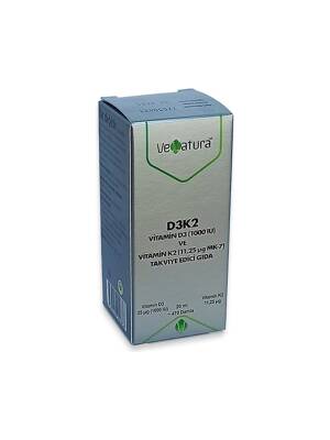 Venatura D3K2 Vitamin D3 1000 IU ve Vitamin K2 11,25 mcg MK-7 Takviye Edici Gıda 20 ml - VENATURA
