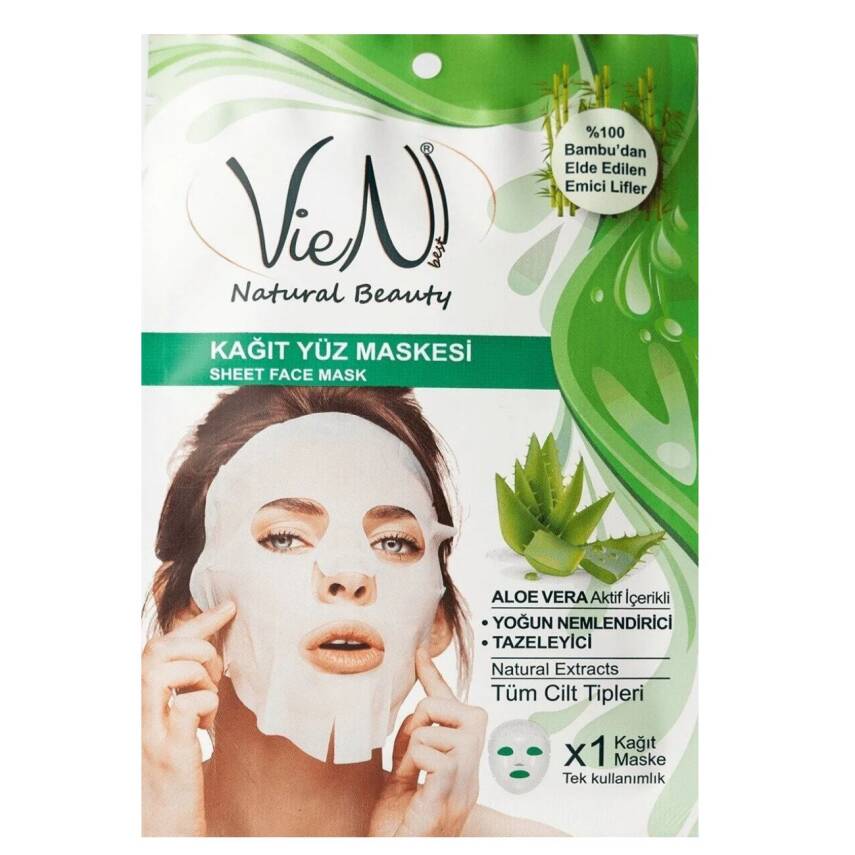Vien Natural Beauty Aloe Vera Aktif İçerikli Tek Kullanımlık Yüz Bakım Maskesi - 1